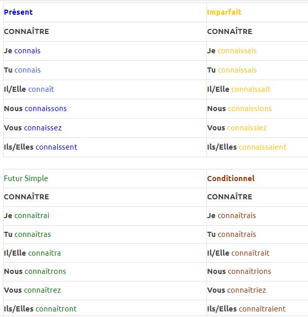  Le verbe CONNAITRE Conjugaison